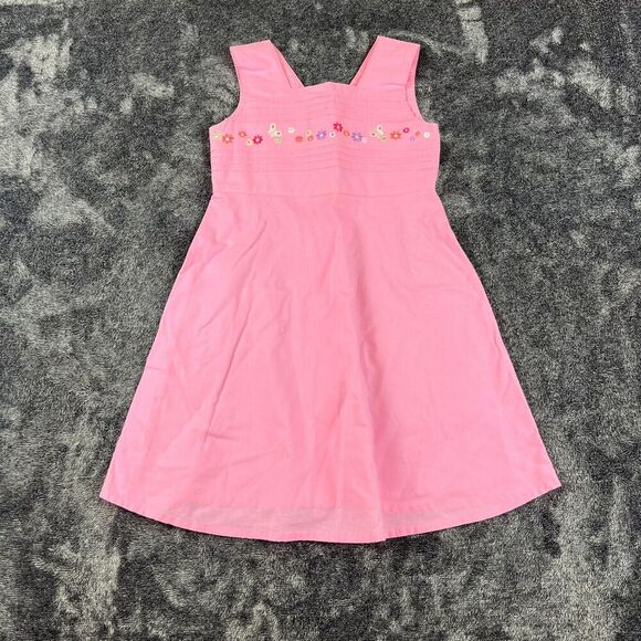Vtg Just Friends Pink Embroidered Floral Sleeveless Dress Girls 5 Button Back - Picture 1 of 9